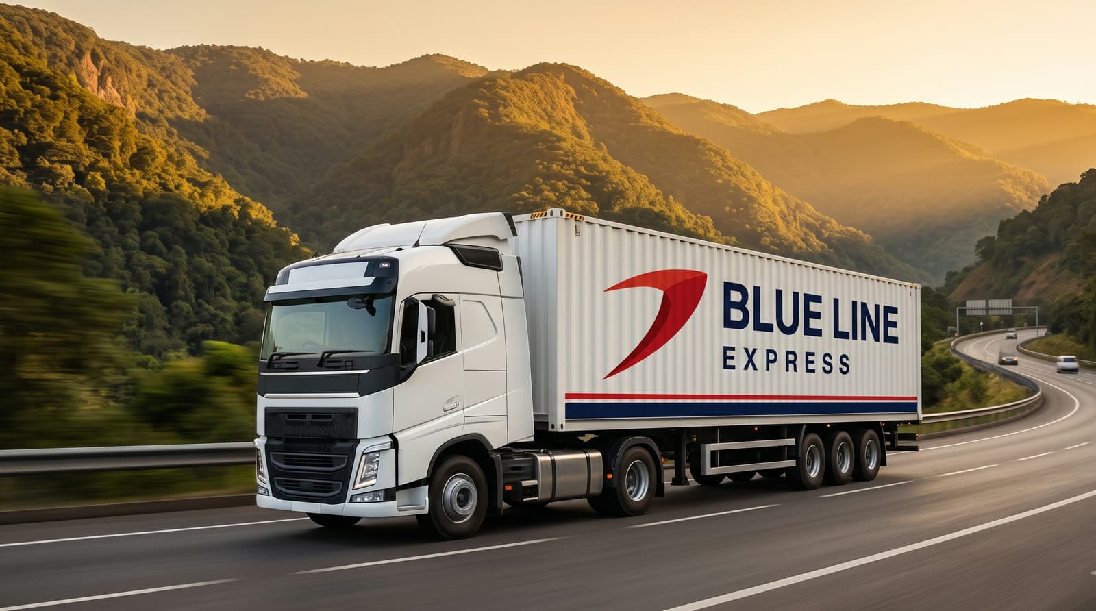 Blue Line Express truck on a national highway
